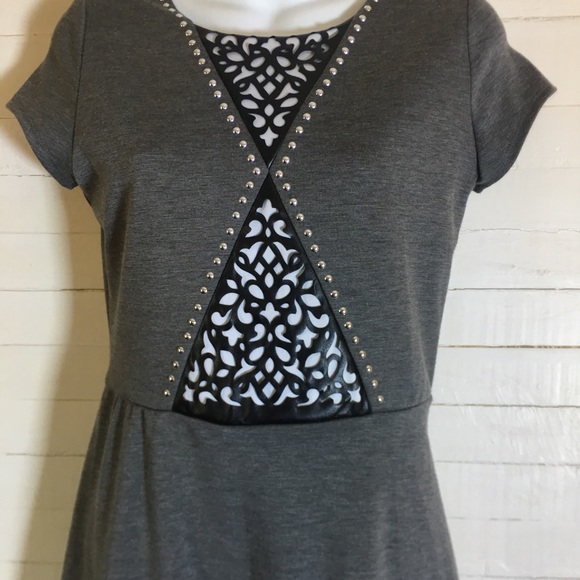 BCX Girl Dress Gray & Black Faux Leather Laser Cut - Picture 2 of 8